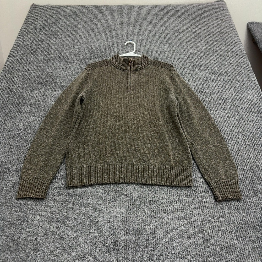 Eddie Bauer Sweater Mens M Green Cotton Quarter Zip Mock Neck Classic Casual